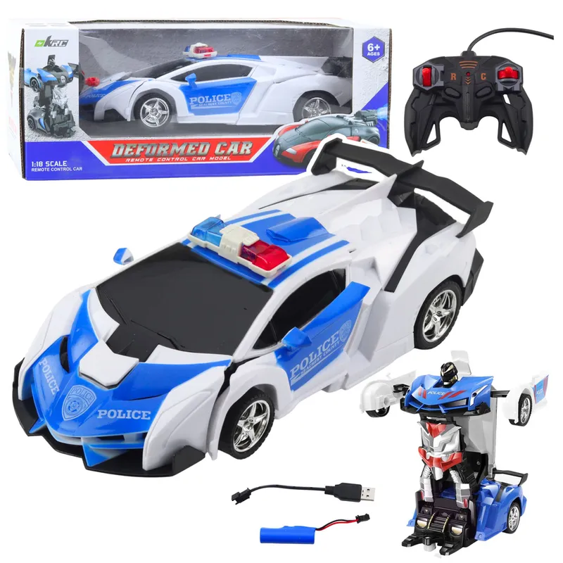 Auto Robot 2w1 Policja Radiowóz Policyjny Zdalnie Sterowany RC 1:18