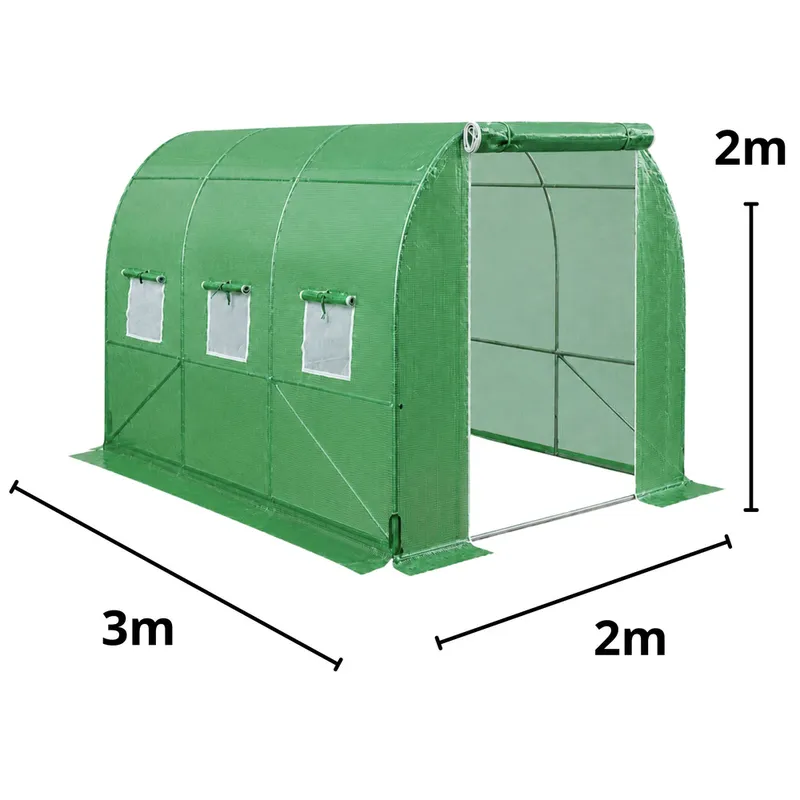 Tunel Ogrodowy Foliowy Szklarnia Na Warzywa Z Oknami UV 2x3 m 6m² - Zielony