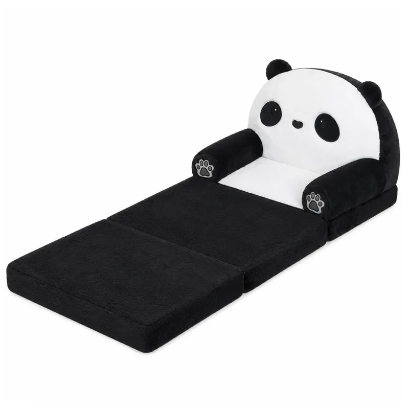 Rozkładany Fotel Sofa Leżanka Panda 2w1 Dla Dzieci Miękki - Biało-Czarny