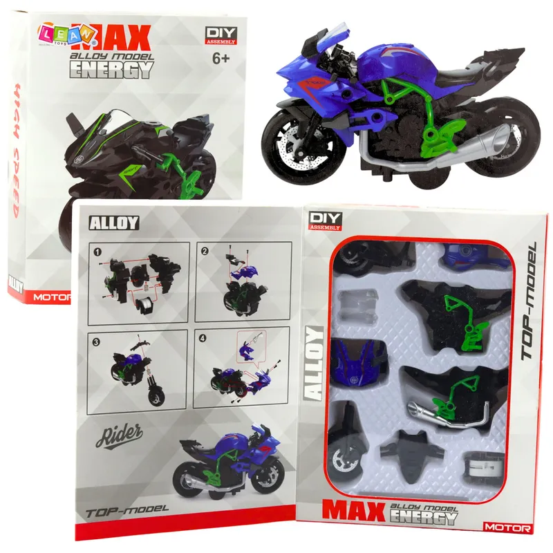 Motocykl Do Składania Skręcania Metal 1:14 DIY - Zielono-Niebieski