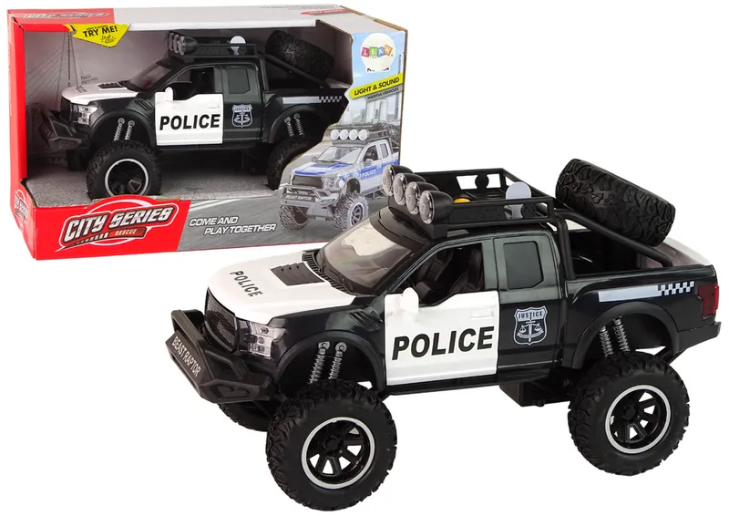 Pojazd Terenowy Raptor Policja Otwierane Drzwi Dźwięk Światła - Czarny