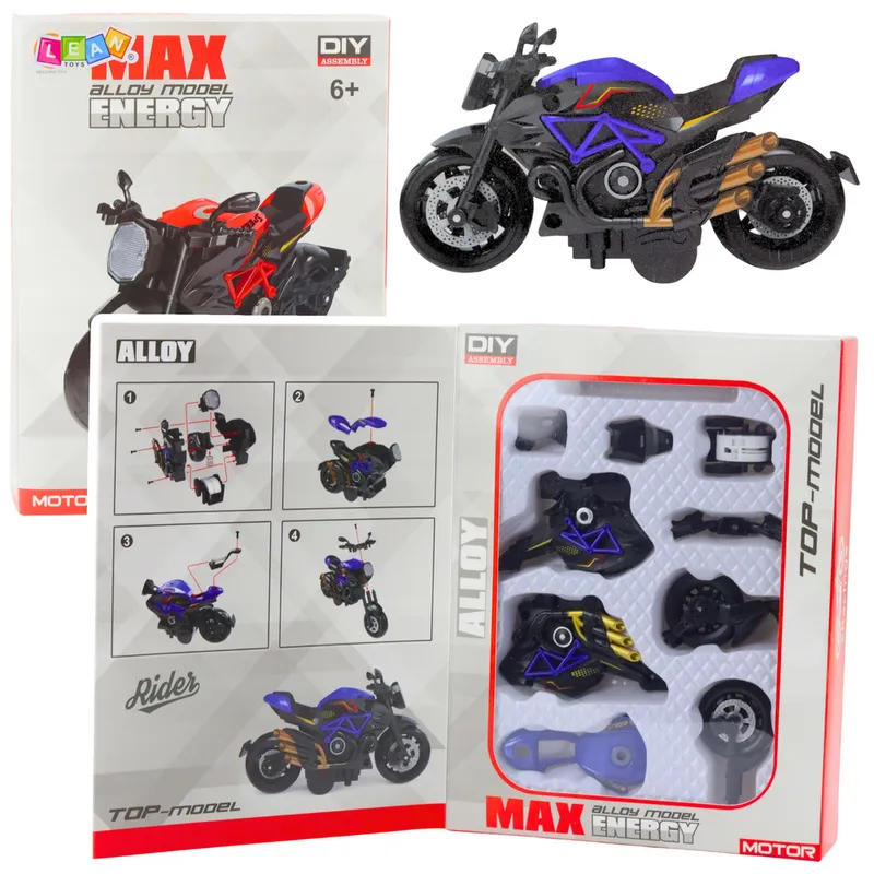 Motocykl Do Składania Skręcania Metal 1:14 DIY - Czarno-Niebieski