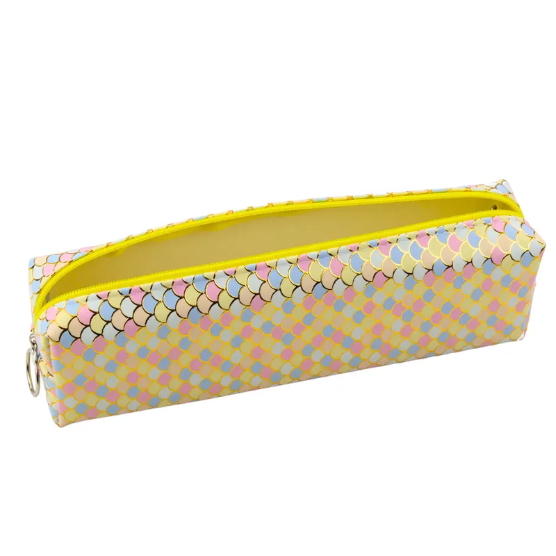 Piórnik Szkolny Organizer Wzór Łusek Syrenich Kolorowy 21x6cm - Żółty
