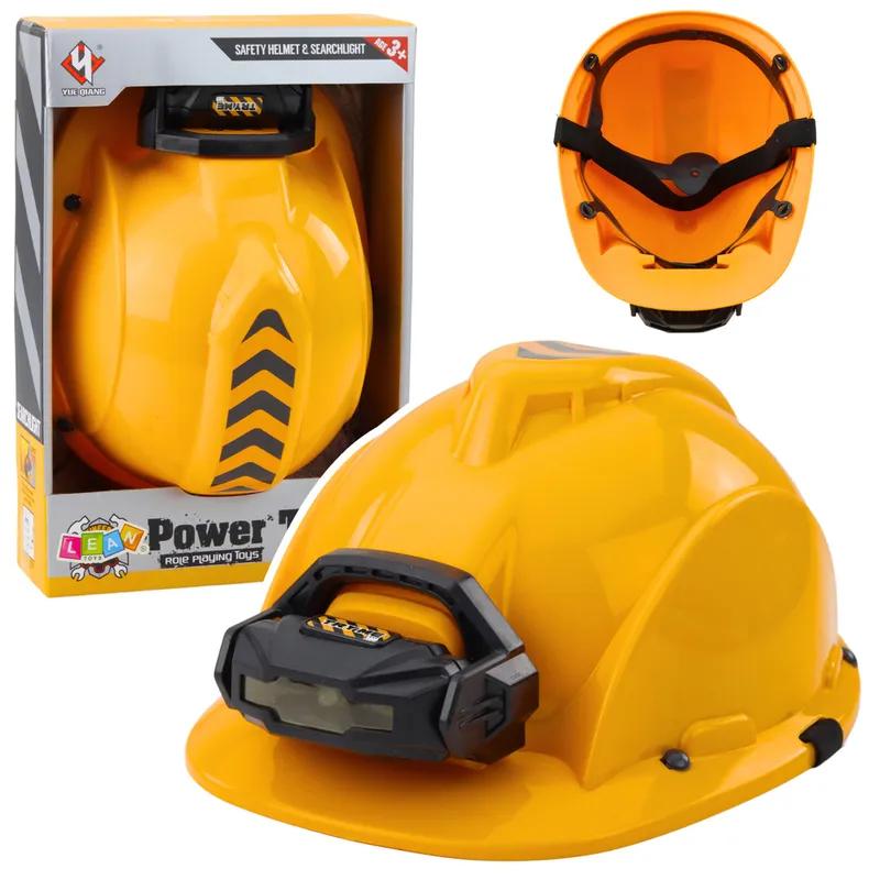 Kask Budowlany Dla Dzieci Z Latarką Czołową Opaska Pod Brodę - Żółty