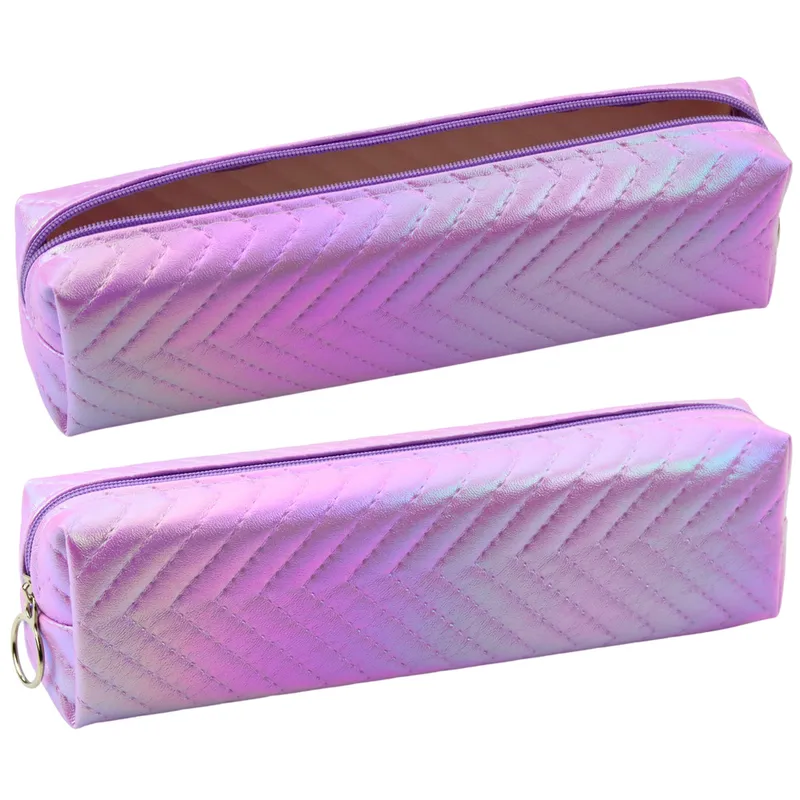 Piórnik Szkolny Organizer Holograficzny Jodełka 21x6cm - Fioletowy