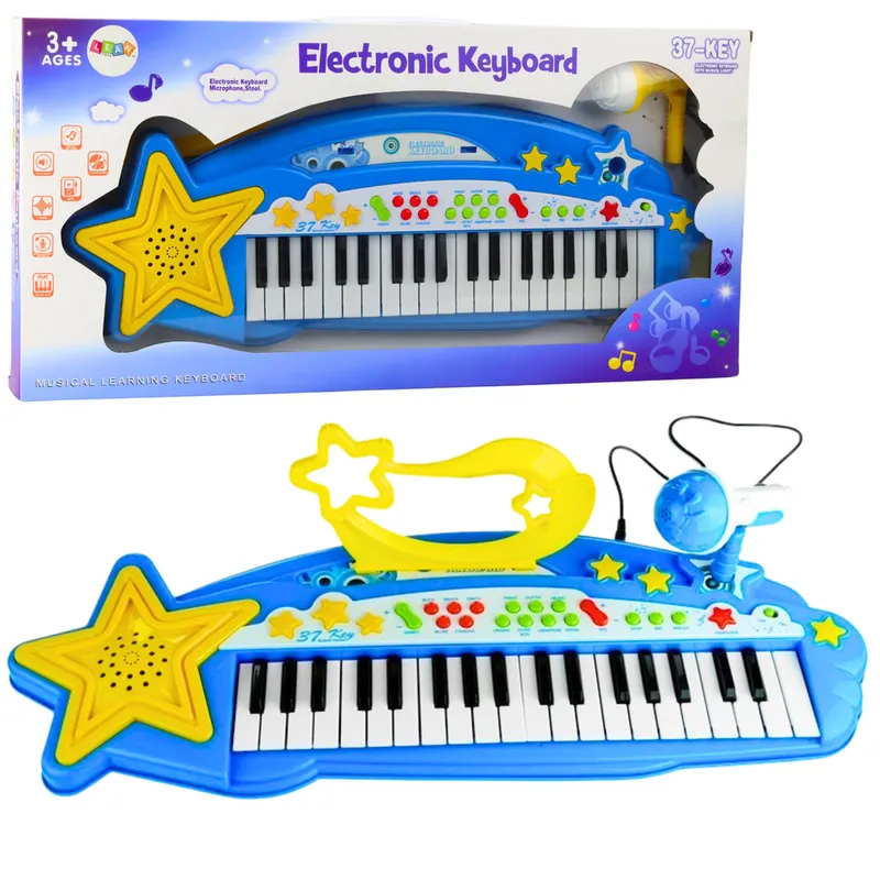 Duży Keyboard Elektroniczny Dla Dzieci 37 Klawiszy MP3 Mikrofon - Niebieski