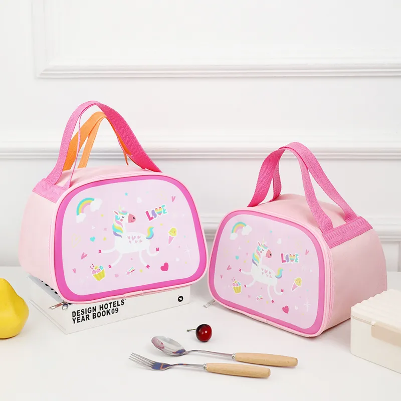 Torba Termiczna Izolacyjna Śniadaniowa Lunch Bag Jednorożec 23cm - Różowa