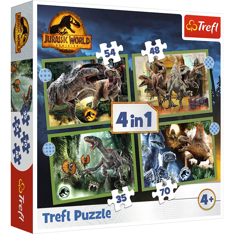 Puzzle - 4w1 (12, 15, 20, 24) - Groźne Dinozaury - Universal Jurassic World - TREFL 34607