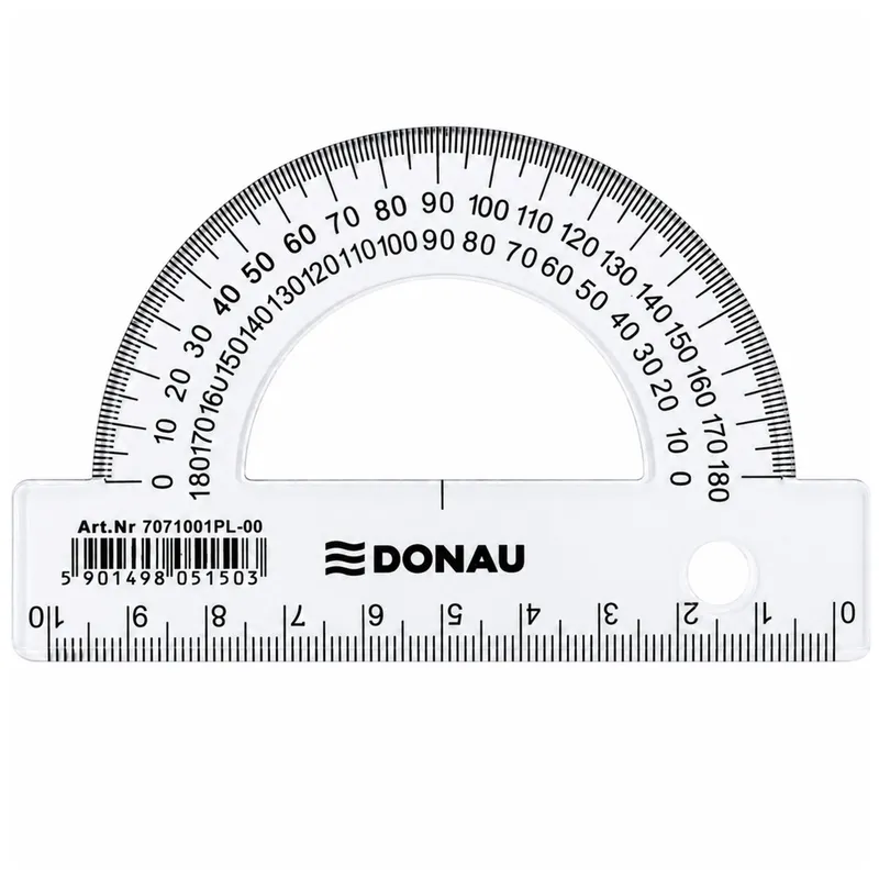 Kątomierz Szkolny Transparentny 180° 10cm DONAU