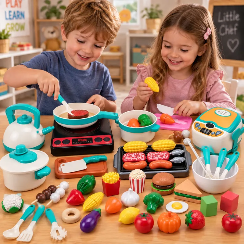 Zestaw Kuchenny Dla Dzieci Kuchenka Garnki Produkty Spożywcze Dźwięki 90el