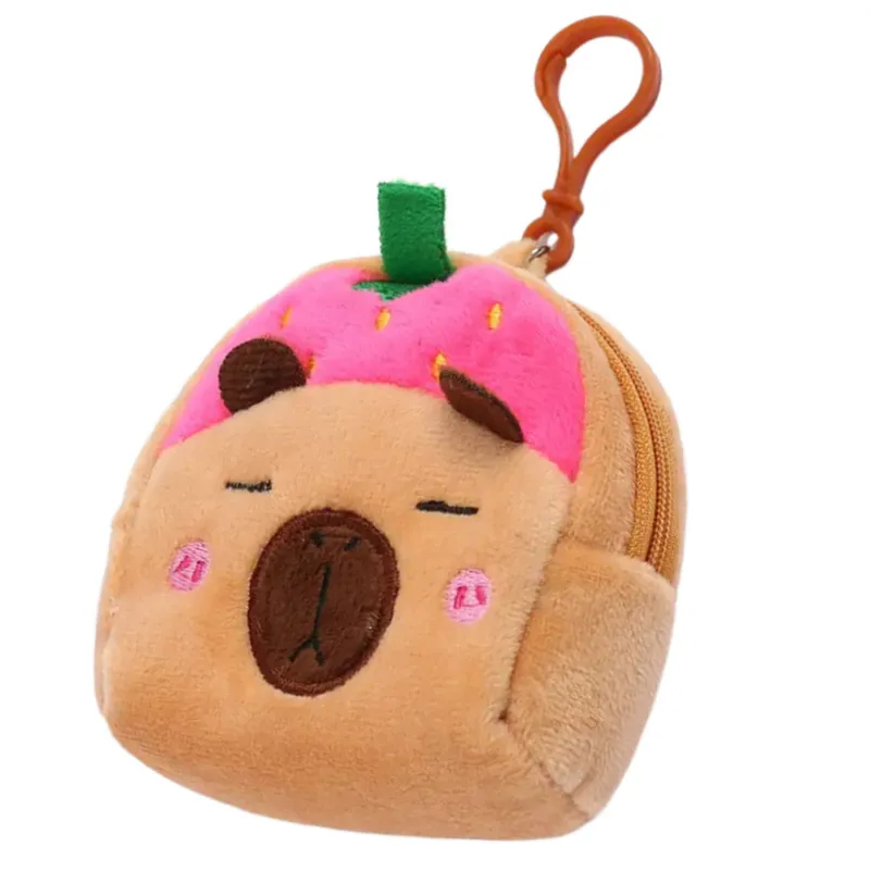 Portfelik Pluszowy Z Brelokiem Kapibara Truskawka 9,5 x 8 cm - Różowa