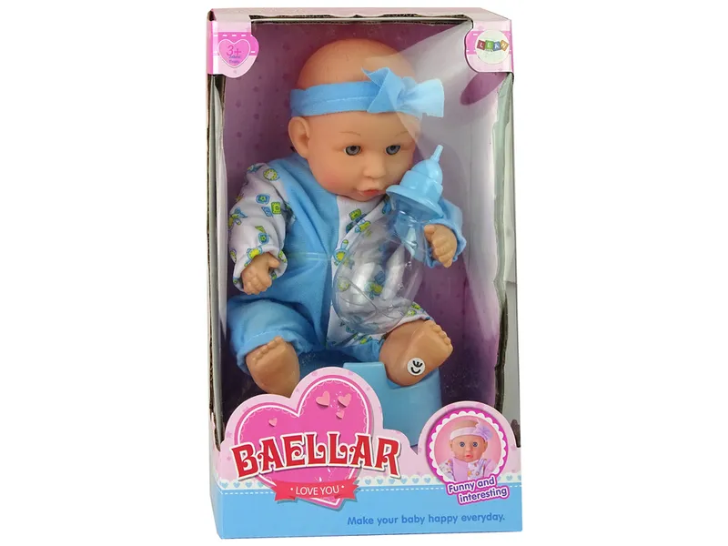 Lalka Bobas Nocnik Siusia Pije Kokardka 24 cm - Niebieska
