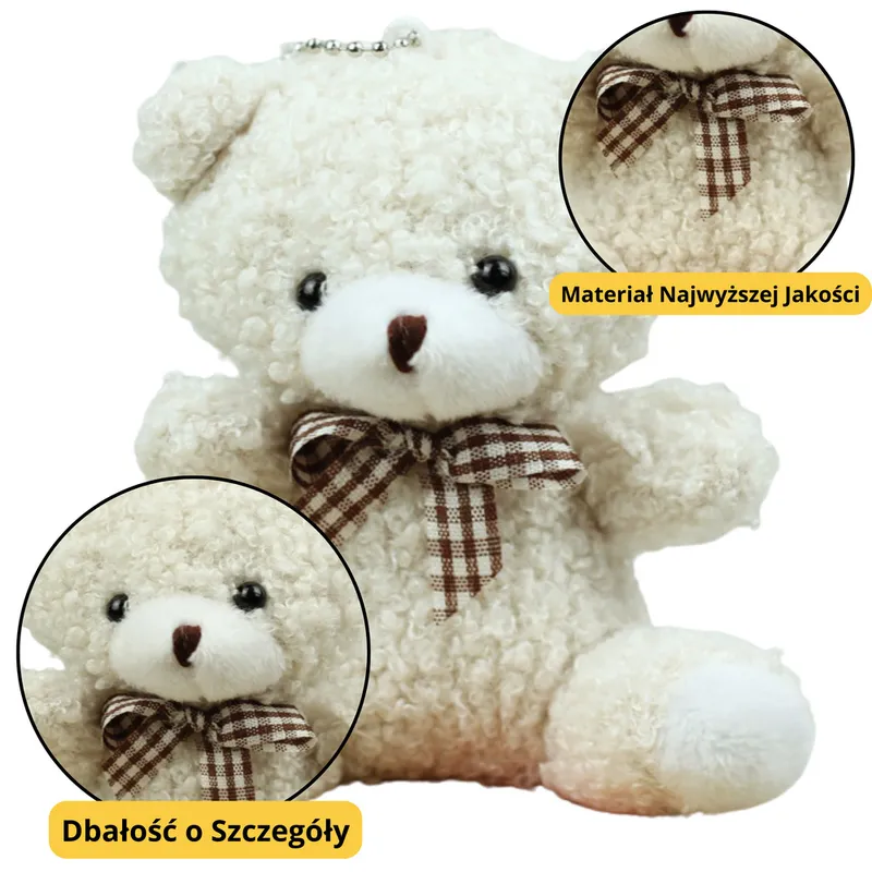 Miś Pluszowy Brelok Zawieszka Ozdoba 8cm - Biały