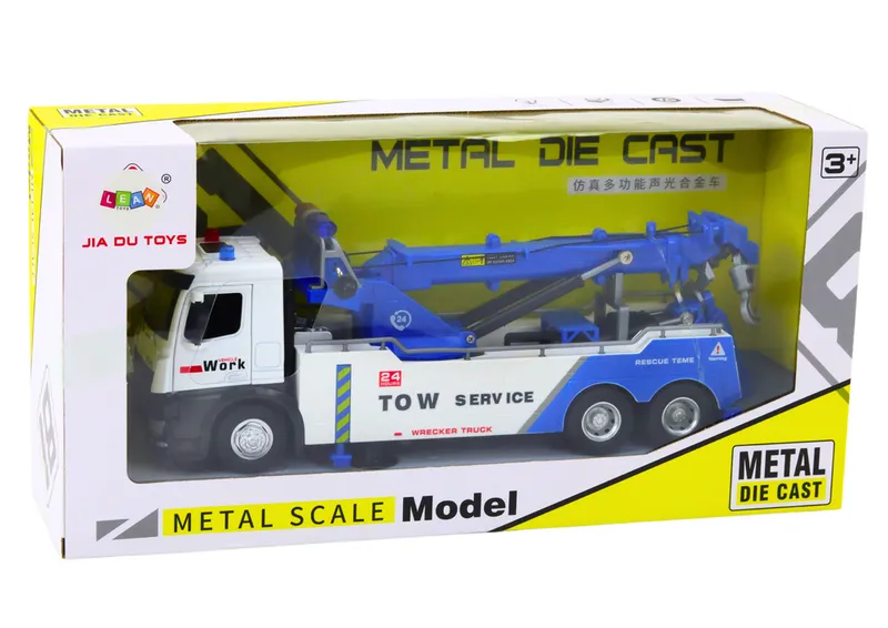 Ciężarówka Z Dźwigiem Dwa Haki Metalowa Światła Dźwięki - Biało-Niebieska