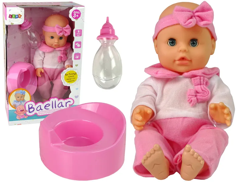Lalka Piżama 30 cm Butelka Nocnik Pije - Różowa