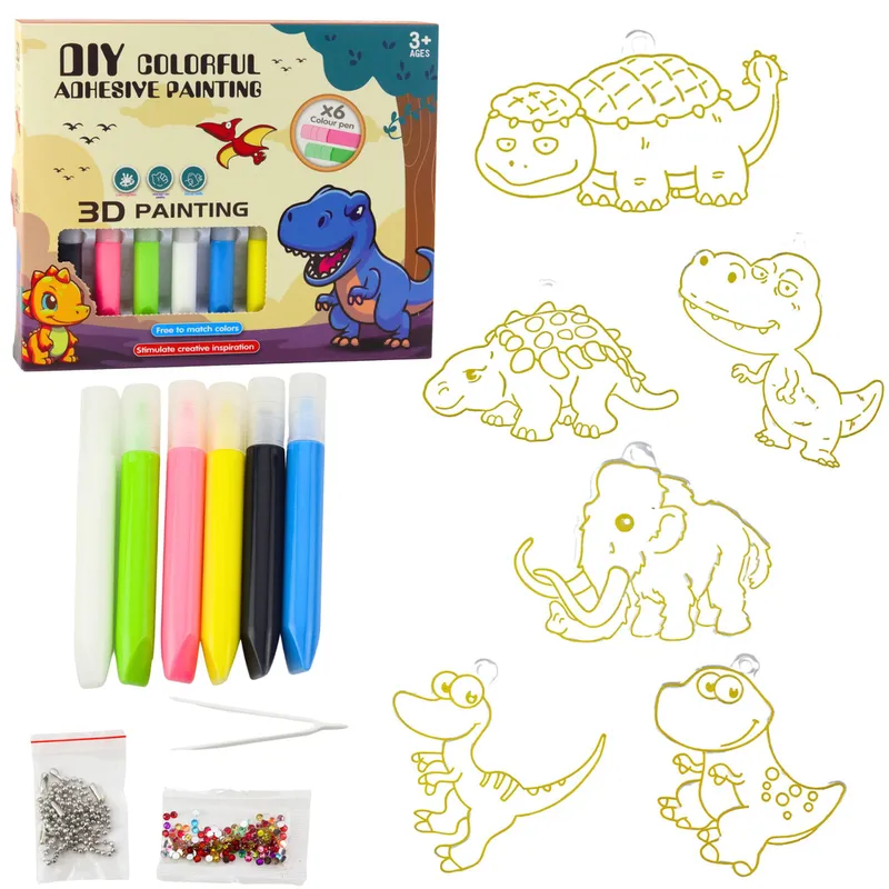 Zestaw Kreatywny DIY Witraże Breloki Dinozaury Pisaki 6 szt