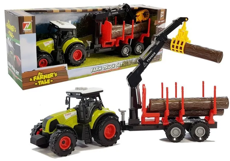 Traktor Z Przyczepą Leśną Z Drewnem I Ramieniem