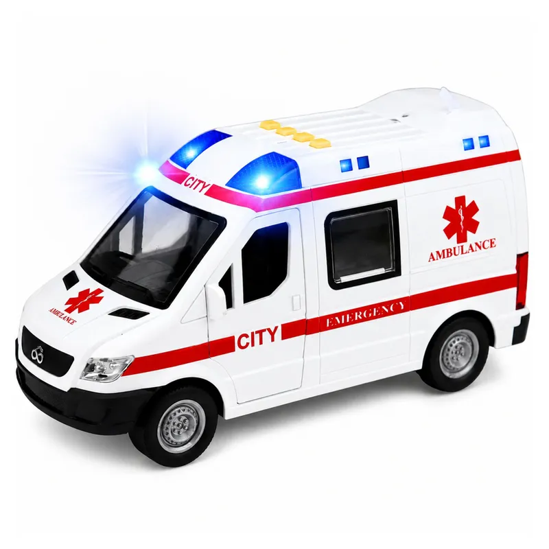 Karetka Pogotowia Ambulans Nosze Napęd Światła Dźwięki 1:10 - Biała