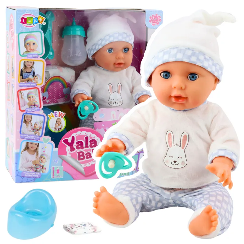 Lalka Bobas Niemowlak Siusiająca Zestaw Akcesoria Dźwięki 35cm