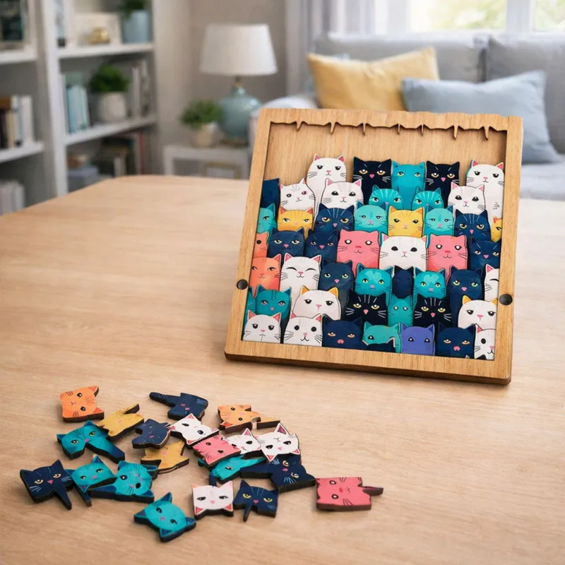 Drewniane Puzzle Kotki Układanka Edukacyjna Ramka Woreczek 62 el