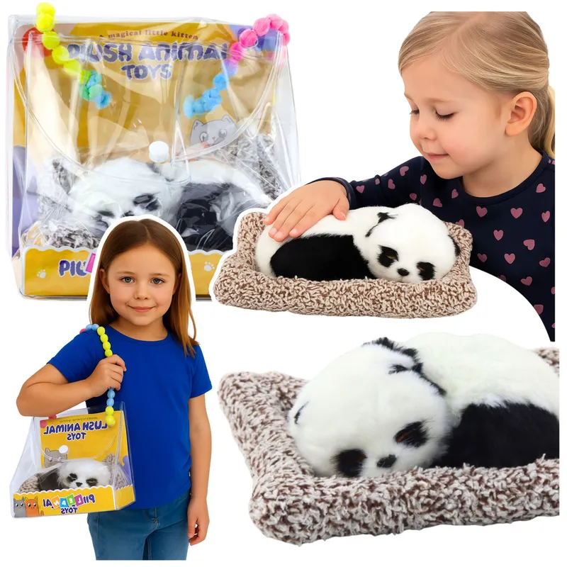 Śpiąca Panda Na Poduszce Figurka Z Futerkiem Przeźroczysta Torba