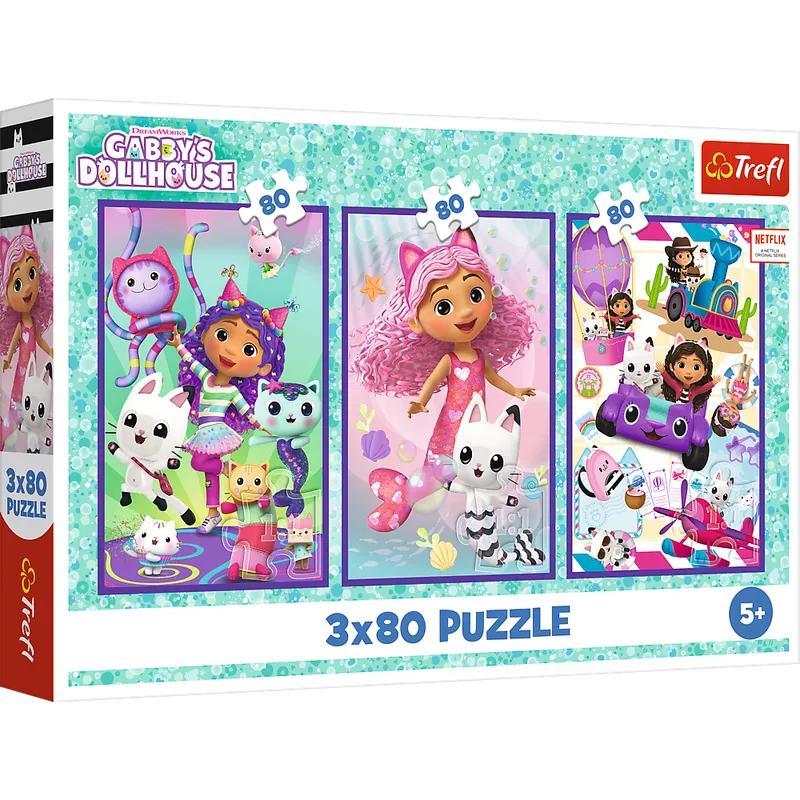 Puzzle - 3x80 - Kolorowe Dni Gabby - Koci Domek Gabi - TREFL 34882