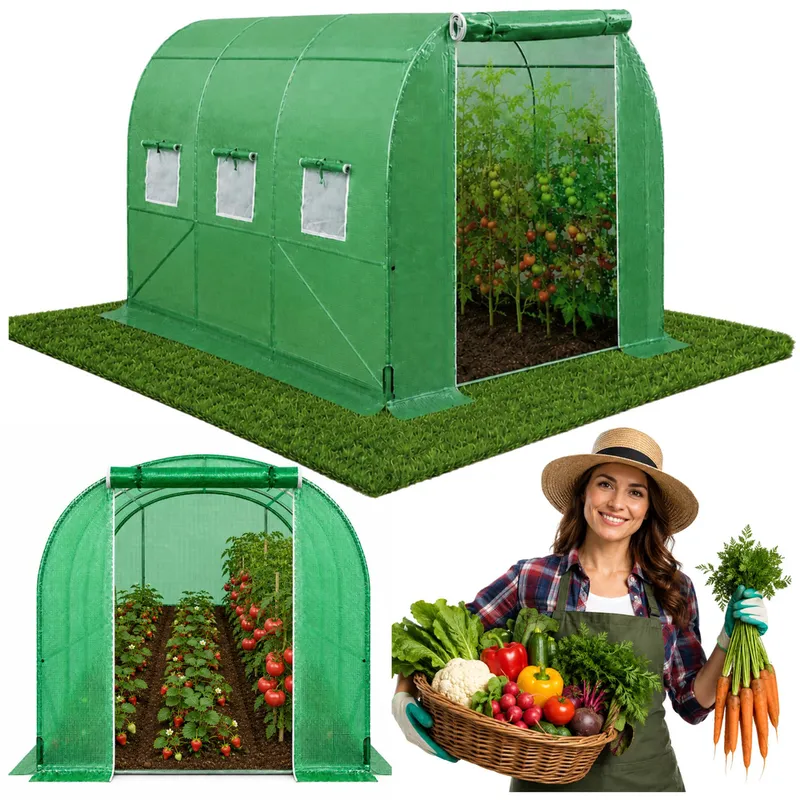 Tunel Ogrodowy Foliowy Szklarnia Na Warzywa Okna UV 3,5x2x2m 7m² - Zielony