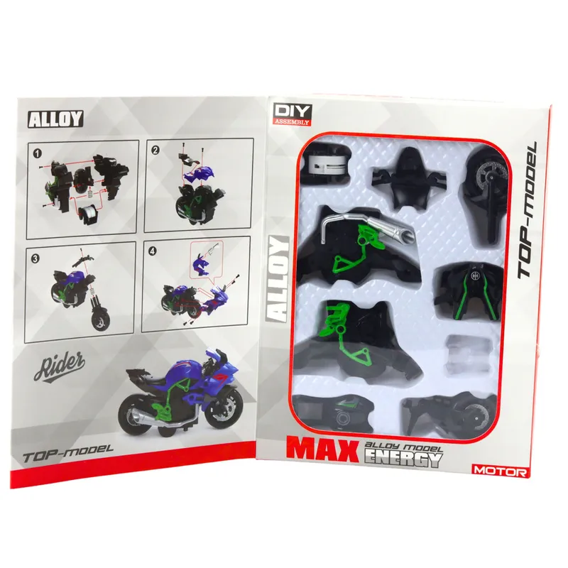 Motocykl Do Składania Skręcania Metal 1:14 DIY - Zielono-Czarny
