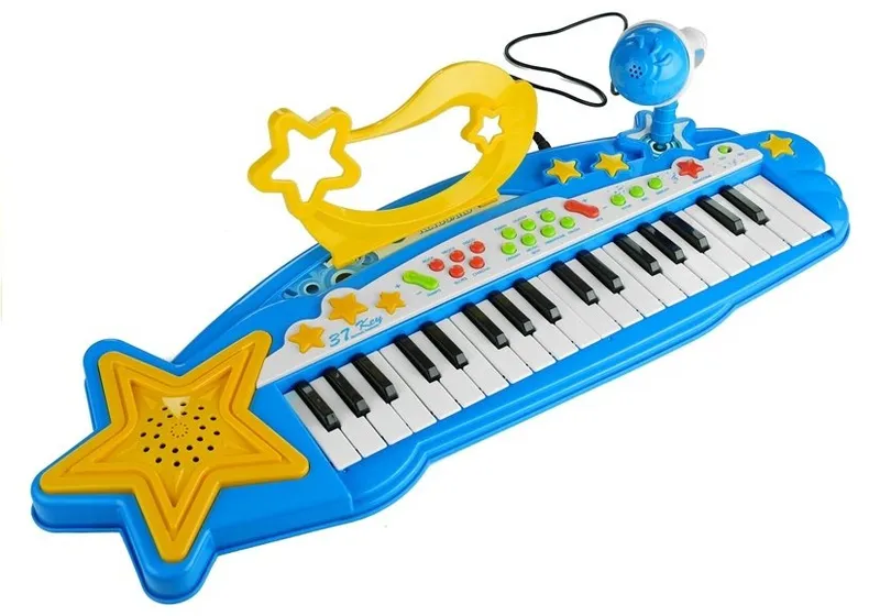 Duży Keyboard Elektroniczny Dla Dzieci 37 Klawiszy MP3 Mikrofon - Niebieski