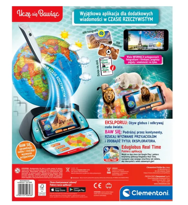 Interaktywny Globus Eduglobus Uczę Się Bawiąc Język Polski CLEMENTONI 50848