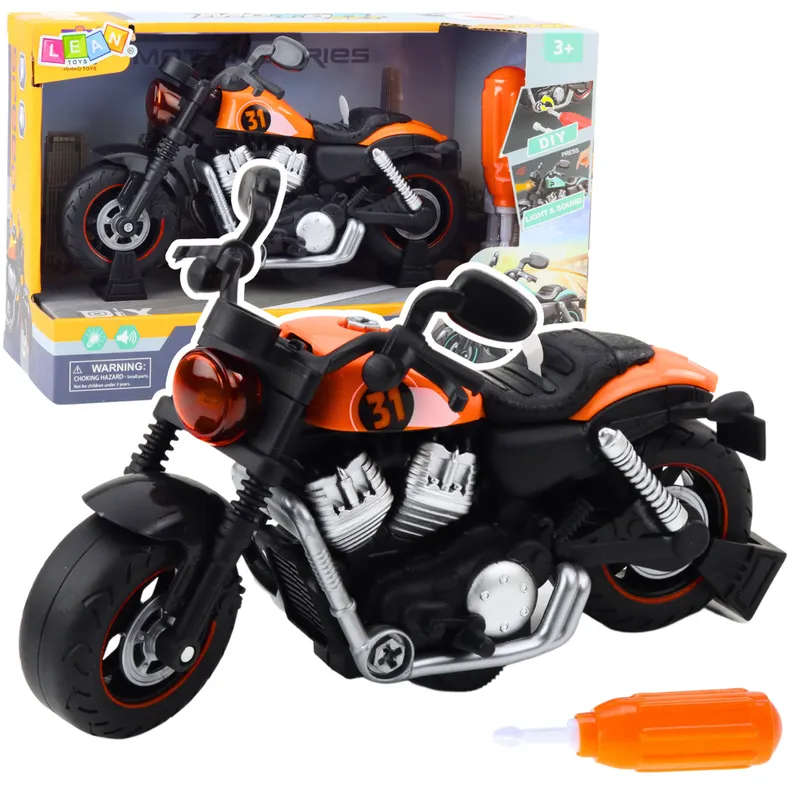 Motocykl Do Skręcania Rozkręcania DIY Światła Dźwięki - Pomarańczowy