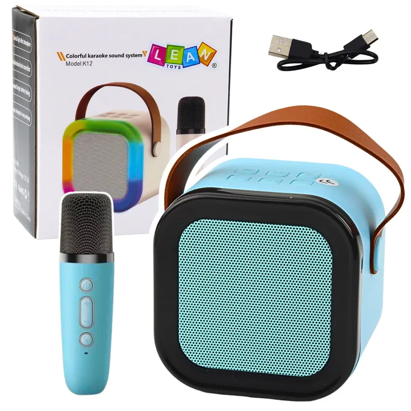 Zestaw Karaoke Głośnik Mikrofon Bezprzewodowy K12 RGB Bluetooth - Niebieski