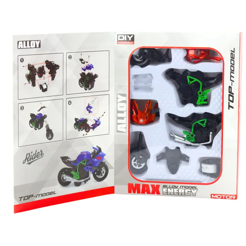 Motocykl Do Składania Skręcania Metal 1:14 DIY - Pomarańczowo-Zielony