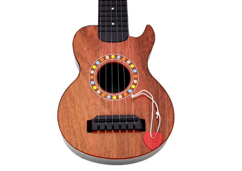 Gitara Zabawkowa Dla Dzieci Drewno Kostka Do Gry - Brązowa