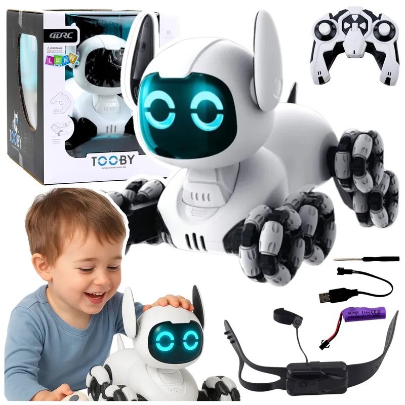 Robot Pies TOOBY Zdalnie Sterowany RC 360° Światła Dźwięki - Biało-Czarny