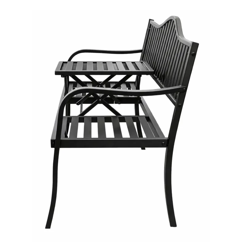 Ławka Ogrodowa Taras Ogród Park Metalowa Oparcie Stolik 150 cm - Czarna