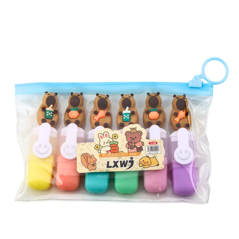 Zestaw Mini Zakreślaczy Kapibara W Etui Kolorowe Pstelowe 6szt