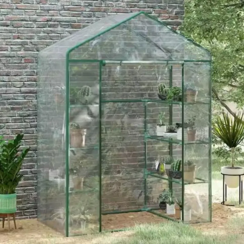Mini Szklarnia Balkonowa Ogrodowa 4 Półki Metalowe Folia PVC 195 x 143 x 73cm