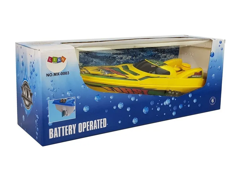 Łódź Motorówka Na Baterie 4 Kierunki Z Elementami Zielonego 40 cm - Żółta