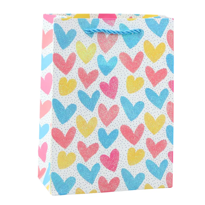 Torba Prezentowa Serca Gwiazdki Kropki Paski Kolorowe 23 x 18 x 10,5 cm