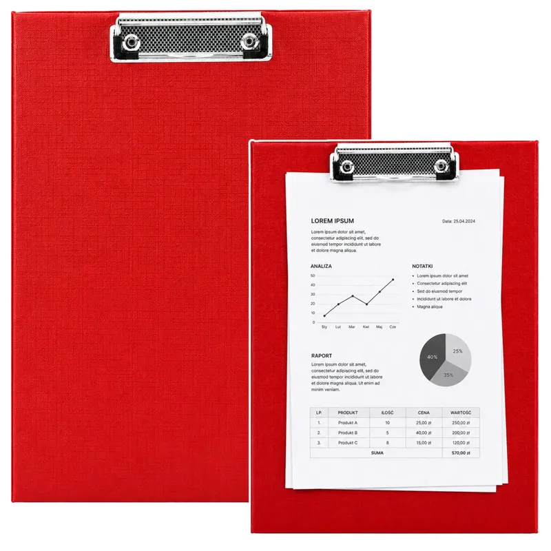 Deska Podkładka Z Metalowym Klipem Clipboard Do Pisania A4 - Czerwona