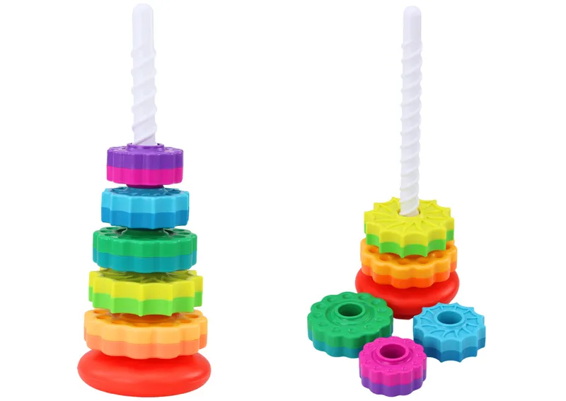 Piramida Obrotowa Wieża Sorter Układanka Tęczowa 36cm 6 el