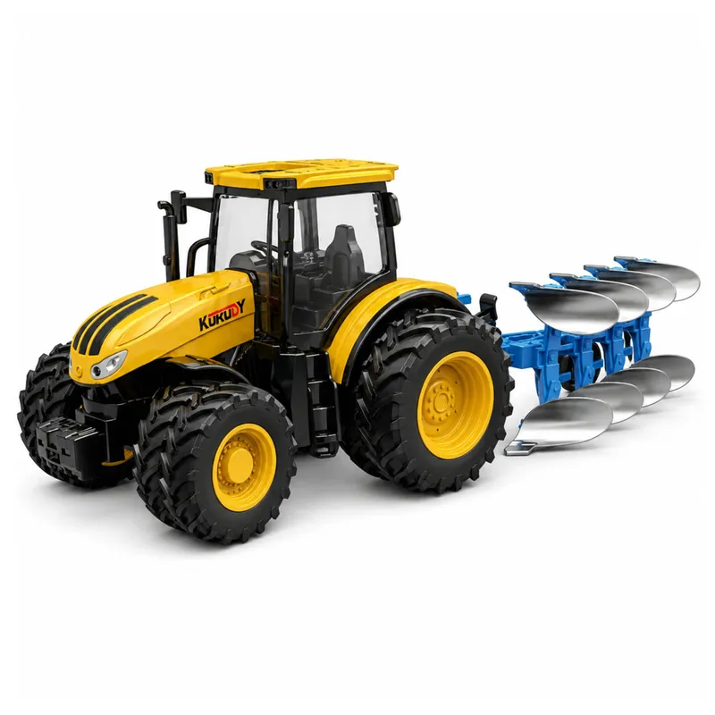 Traktor Rolniczy Z Pługiem Wieloskibowym Światła Dźwięki 1:24 - Żółty