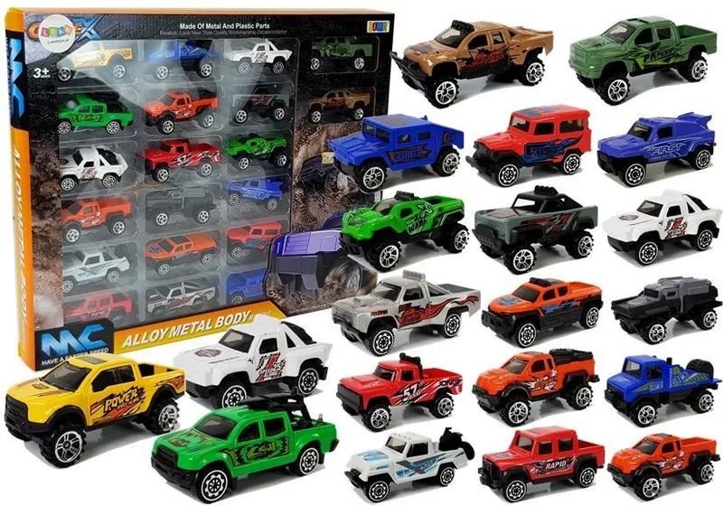 Zestaw Auta Terenowe JEEP Resoraki Różne Kolory 20 Sztuk