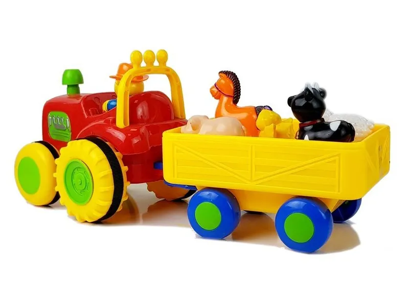 Traktor Z Przyczepką, Zwierzętami Dla Niemowląt Na Baterie Z Dźwiękiem