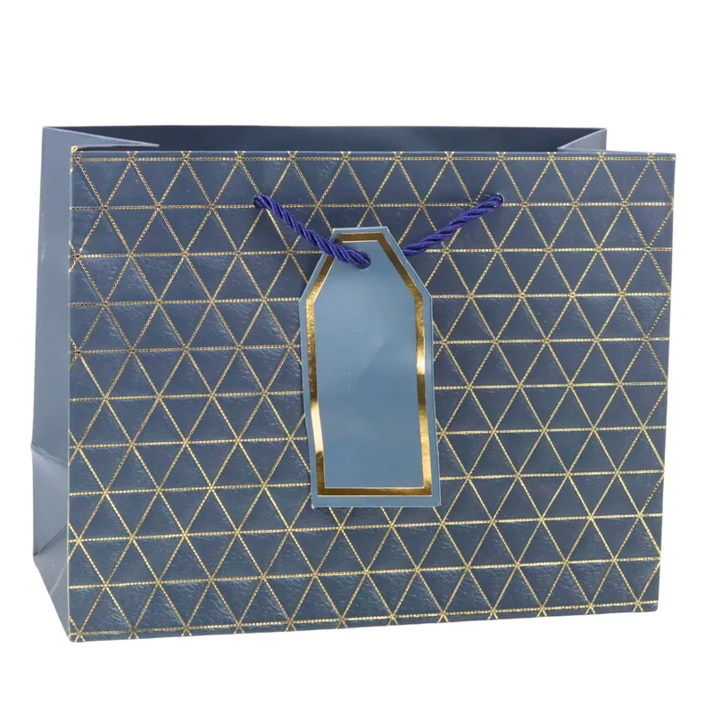 Torba Prezentowa Geometryczna Linie 23 x 18 x 10 cm - Złote