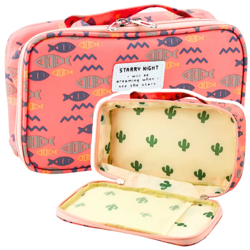 Piórnik Szkolny Organizer Kosmetyczka Dodatkowa Kieszonka Ryby 22,5cm - Różowy