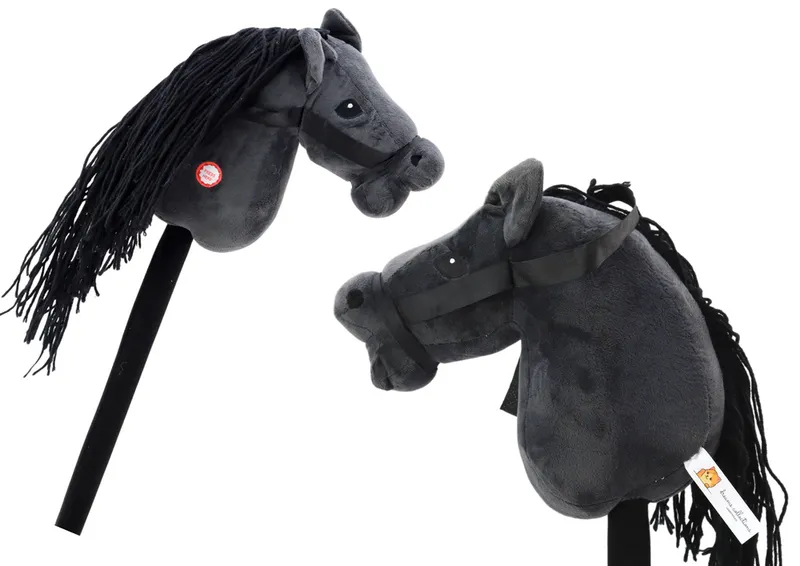 Pluszowa Głowa Konia Na Kiju Hobby Horse Koń Długowłosy Dźwięki - Czarny