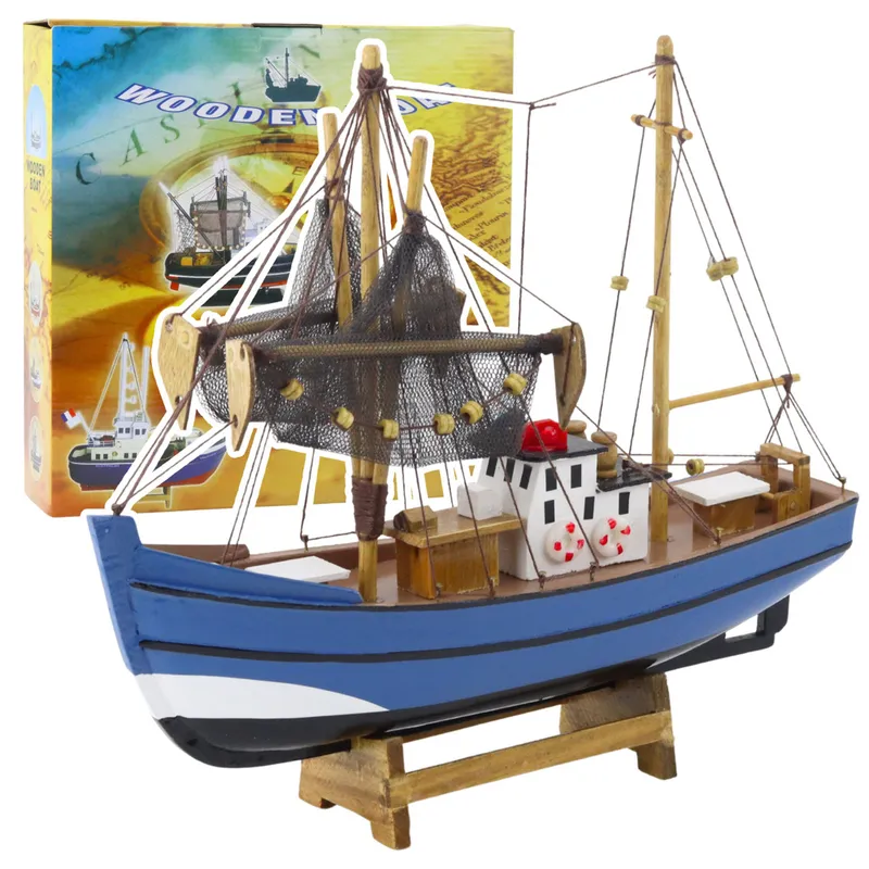 Model Kolekcjonerski Dekoracyjny Statek Kuter Rybacki 30x26cm - Niebieski