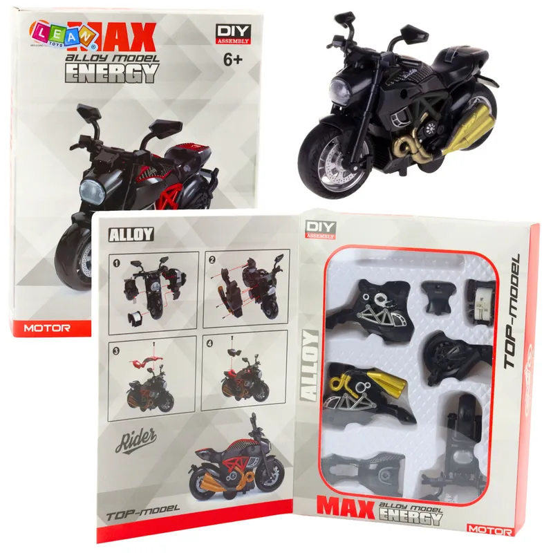Motocykl Do Składania Skręcania Metal 1:14 DIY Czarny Złote Elementy